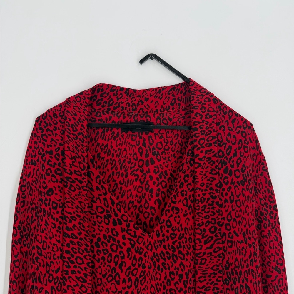 Amiri Scarf Red Leopard 100% Silk Neck Tie Long Sleeve Blouse Top